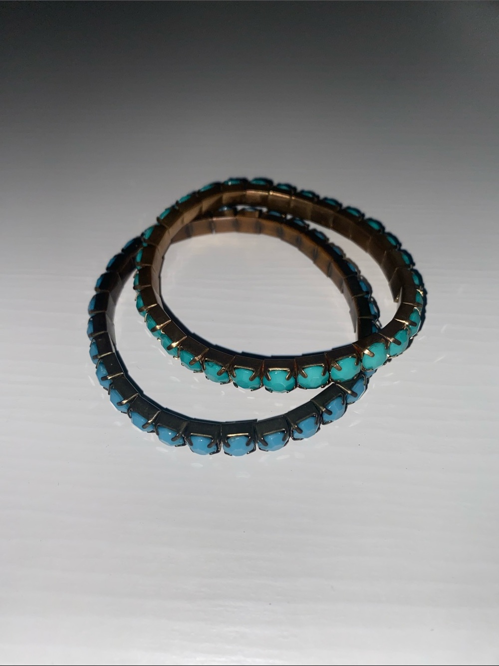 Turquoise Stone Stretch Brass Tone Bangle Bracelet Set